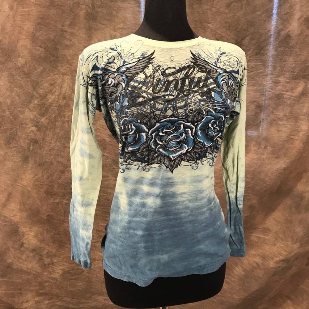 Blue/Green Sinful Long Sleeve Shirt. Size M.